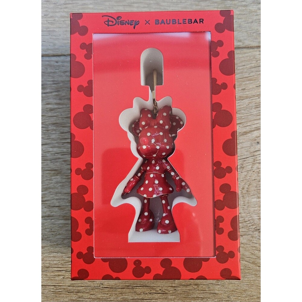 New Disney Baublebar Minnie Mouse Enamel Keychain Bag Charm Polka Dots Keyring